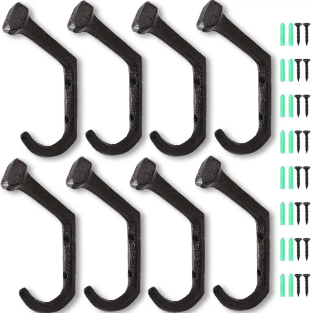 Dicunoy 8PCS Rustic Cast Iron Hooks, Wall Mounted Farmhouse Coat Hangers, Heavy