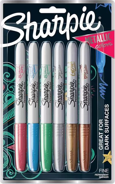 Sharpie Metallic Permanent Markers, Fine Point, Assorted Colors, 6 Count