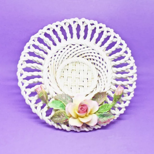 Crown Staffordshire Early 1900s Small Lattice Basket Ornament Vintage England