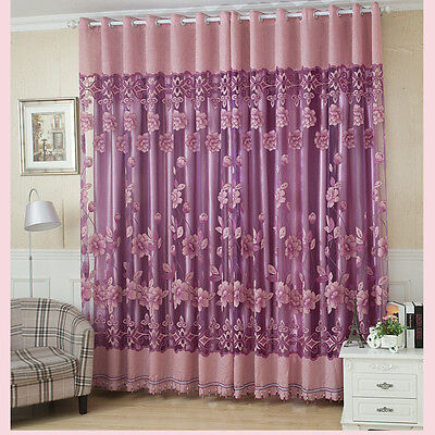 Cortinas de ventana de velo patrón floral cortinas de cortina transparentes con Gromm-H1