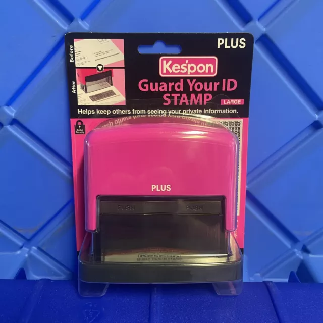 Kespon Plus Guard Your ID Stamp Large Pink Black Ink Home Or Office Brand New