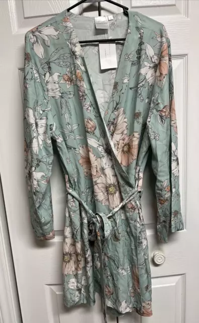 Nurtured 9 Plum Pretty Sugar Maternity Robe -- Mint Green Floral NWT XL