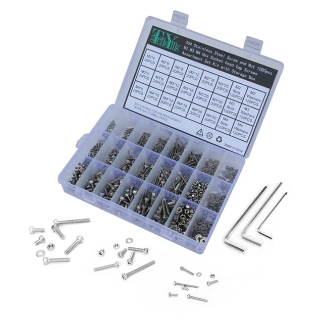 1080pcs Schraube und Mutter Kleine Mutter Bolzen Set Metrische Schraube Kit