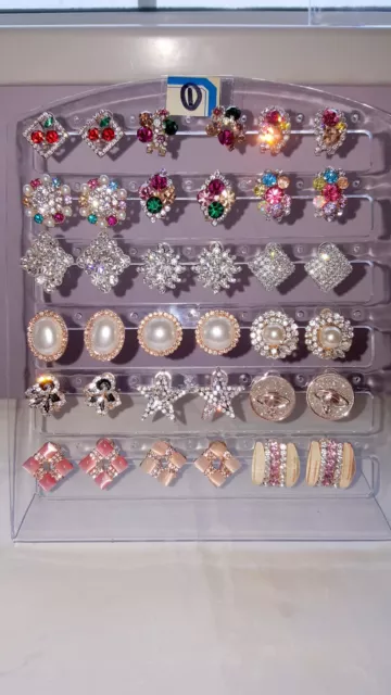 Job lot 18 Pairs Mixed Design Sparkly Diamante stud Earrings NEW Wholesale lot 1 3