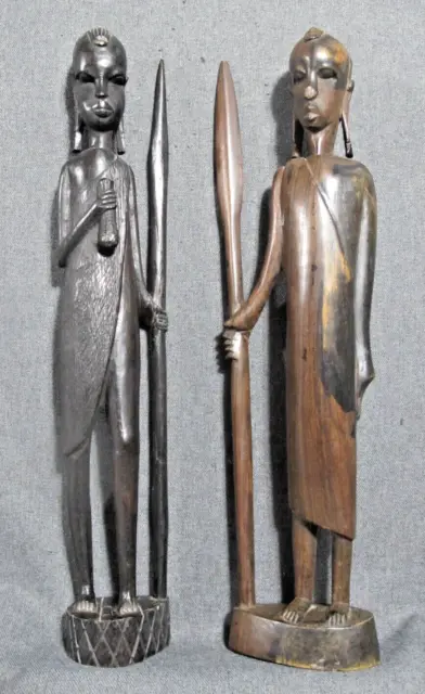 Vintage Besmo Hand Carved in Kenya ebony wood figures with restoration defects