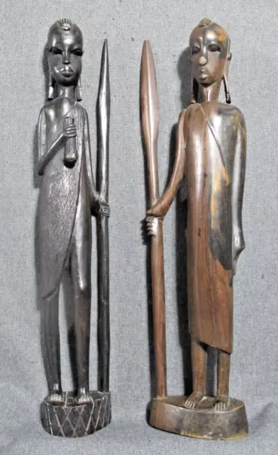 Vintage Besmo Hand Carved in Kenya ebony wood figures with restoration defects
