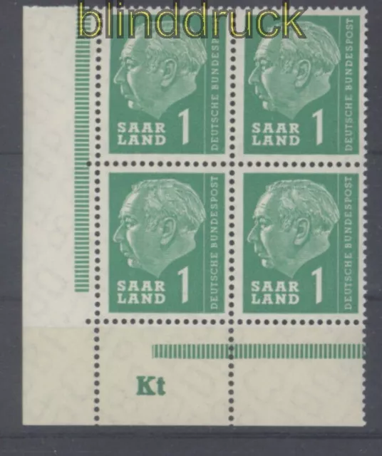 Saarland OPD Mi # 380 DZ Druckerzeichen "Kt" postfrisch 4er-Block Heuss I(49592)