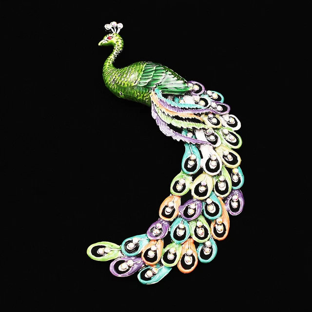 Charm Womens Crystal Enamel Big Peacock Animal Brooch Pin Jewelry Gift