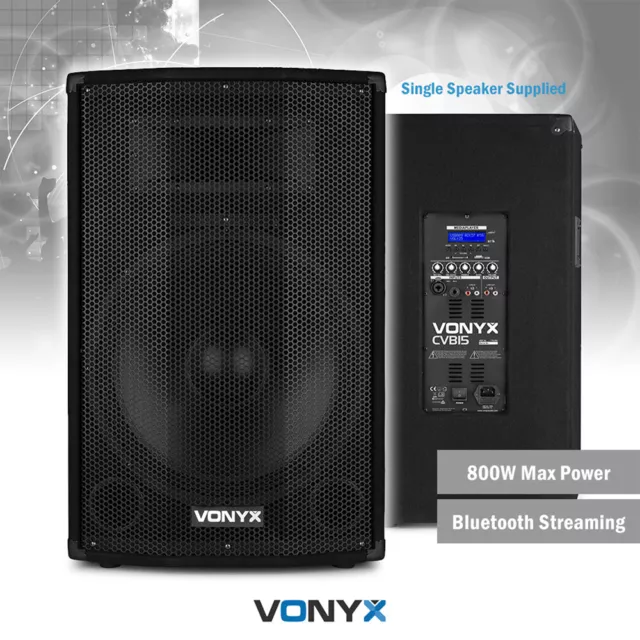 Vonyx CVB15 15" Active Powered PA Speaker with Bluetooth USB MP3 - DJ Stage 800W