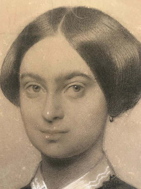 AUGUSTE HENRI J. PIDOUX (18091870) Fusain Portrait Jeune Femme