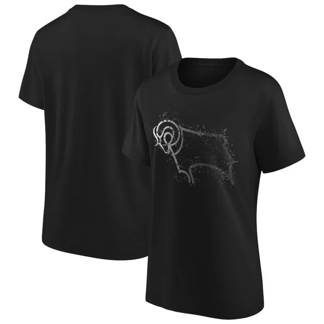 Derby County Fußball T-Shirt (Größe M) Damen schwarz Spritzern grafisches Oberteil - Neu