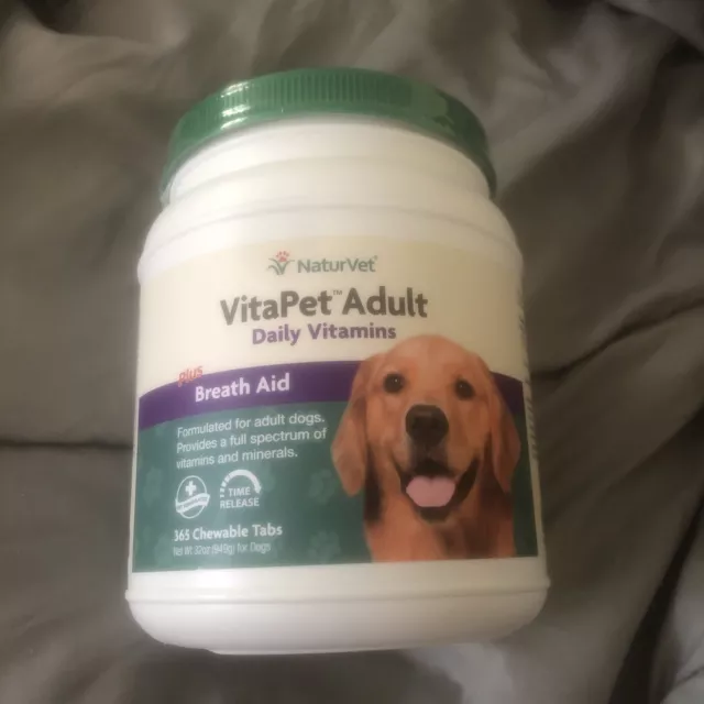 NaturVet VitaPet Adult DOG VITAMINS Minerals Breath Aid 365 Chewables 11/25 Exp