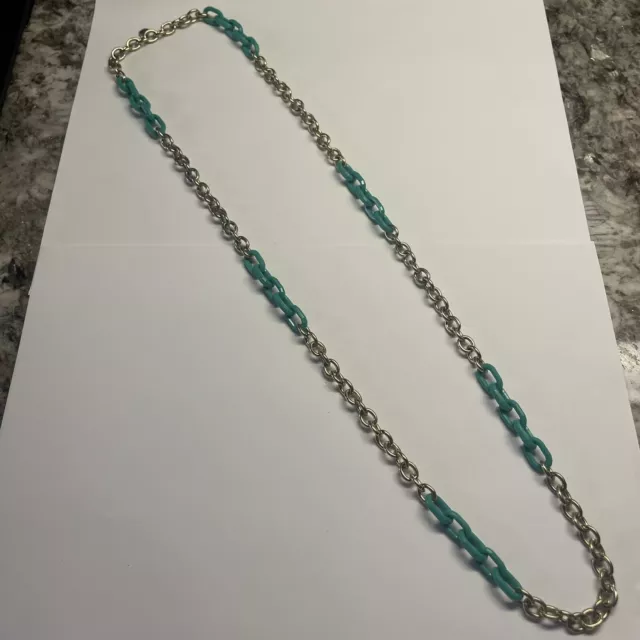 Signed J. Crew Gold Tone Green Bead Chain Link Costume Necklace