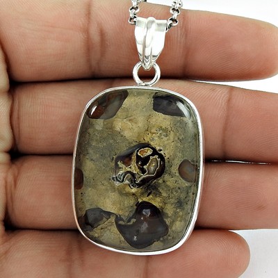 Avoria Cuscino Forma Diaspro Gemma Ciondolo Vintage 925 Argento Sterling Gioielli X91 