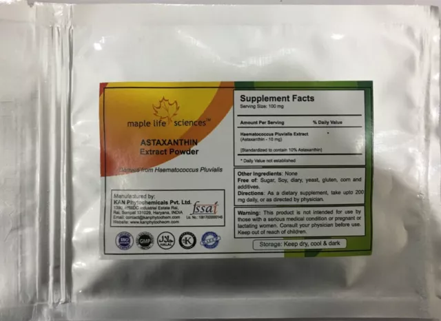 ASTAXANTHIN Haematococcus Pluvialis 10% Extract Powder Powerful Antioxidant