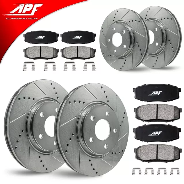 Front & Rear Zinc Drill/Slot Brake Rotors + Pads for INFINITI Q50 2014-2017