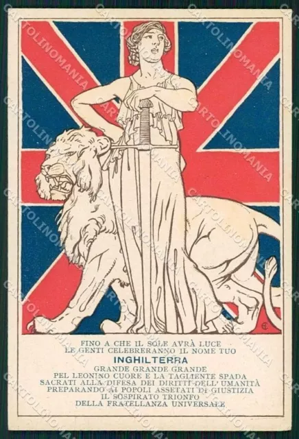 WW1 WWI Propaganda British Flag Inghilterra Lion cartolina XF6687