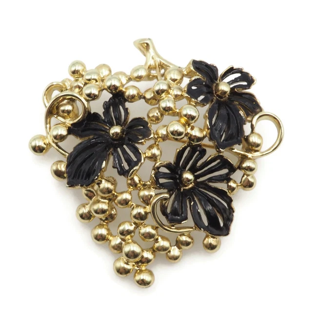1961 Vintage Sarah Coventry Golden Clusters Black Enamel Grapes Fashion Brooch