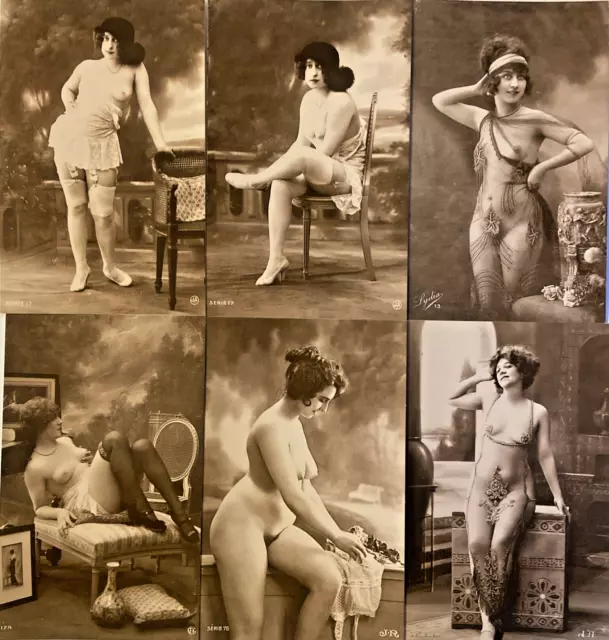 6 X Vintage Nude Lady Risque Naked Edwardian French Lady Postcards FREE POSTAGE