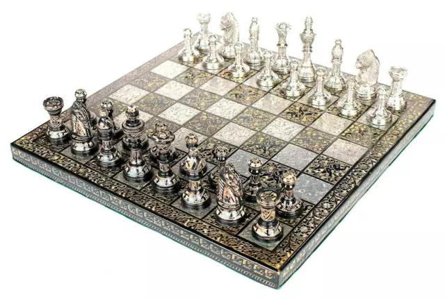 14" Brass Chess Board Set Hand Made carved with Storage Box, Chess Gift For Him