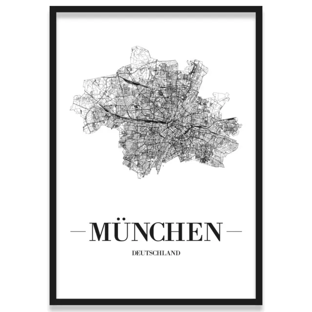 JUNIWORDS Stadtposter, München, Weiß, Kunstdruck Plan Map