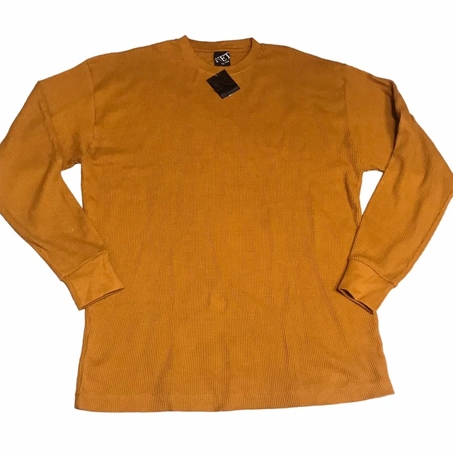 Net USA Men 2X Thermal Tee Shirt Yellow 100% Cotton Crew Neck Long Sleeve Sz 2X