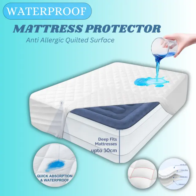 Extra Deep Quilted Waterproof Matress Mattress Protector Fitted Bed Topper Cover