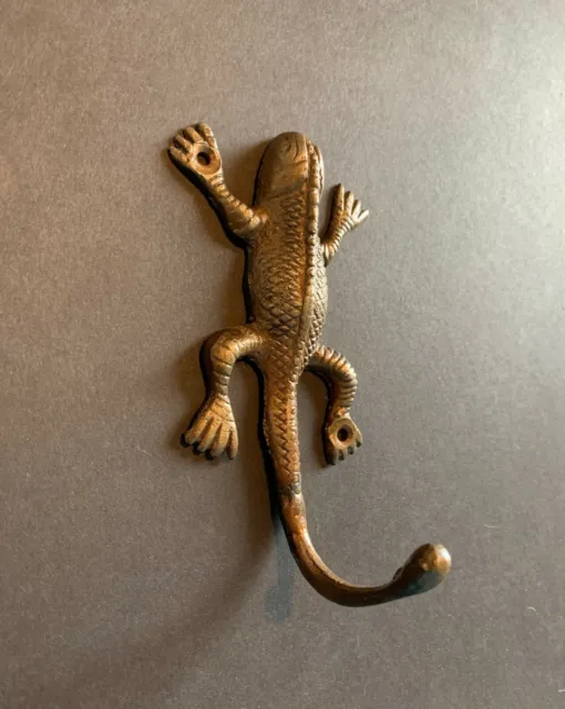 Cast Iron Wall Hook Hardware in the Shape of a Gecko Lizard