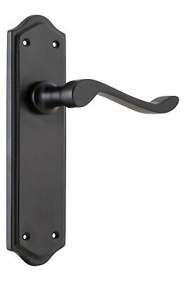 pair of matt black henley lever door handles and backplates,180 x 50 mm