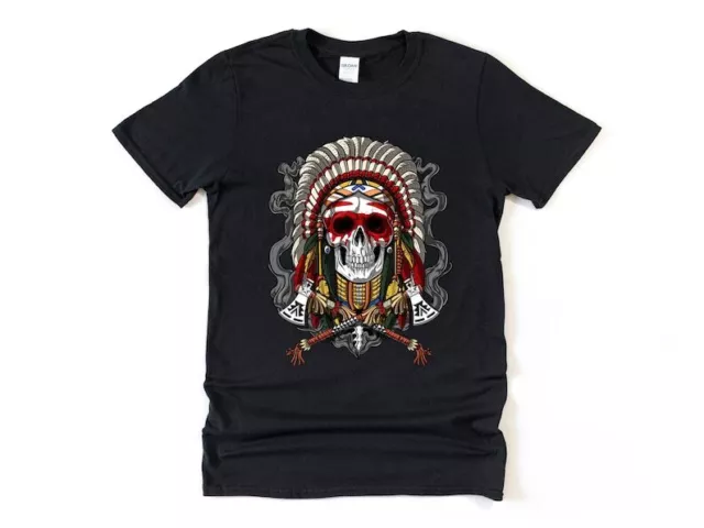 Native American Skull T-Shirt - Indian Chief Shirt - Skull Mens Shirt