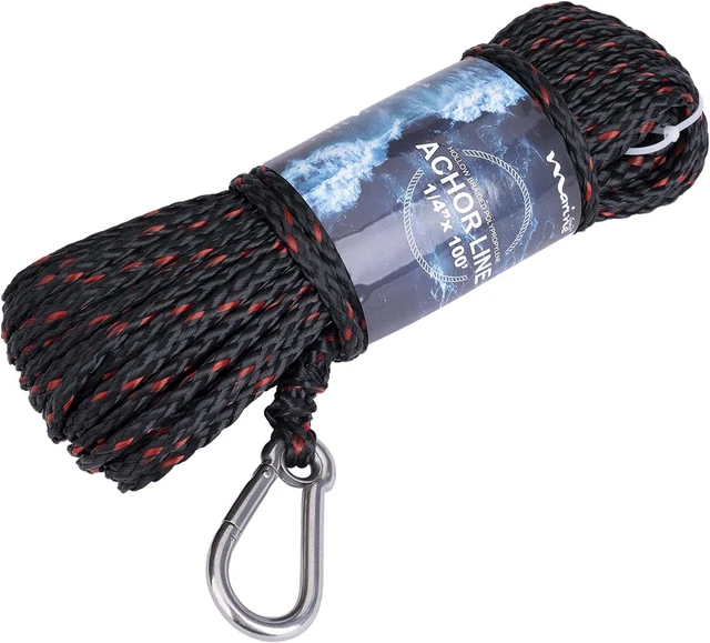 MARINE SYSTEM Made Hollow Braid Anchor Line Polypropylene 1/4 inch 50FT 100FT