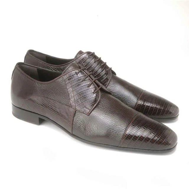 MARIO MANZONI Marron Véritable Cerf Peau & Lézard Imprimé Oxford Chaussures