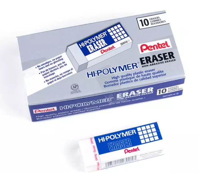 Hi-Polymer Block Eraser, Large, White, Pack of 10 ZEH-10 Erasers (ZEH10PC10)