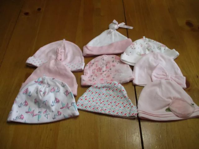 Mixed Lot Baby Hats,12 PCs,Fits 0-9 Months,Gerber,Carters,Laura Ashley,ETC
