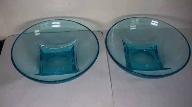 Pair of 6" Vintage MCM Colony Capri Aqua Hazel Atlas Turquoise Glass Salad Bowls