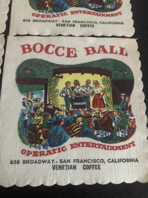 1940’s Bocce Ball San Francisco California Entertainment Advertising Napkins X4 3
