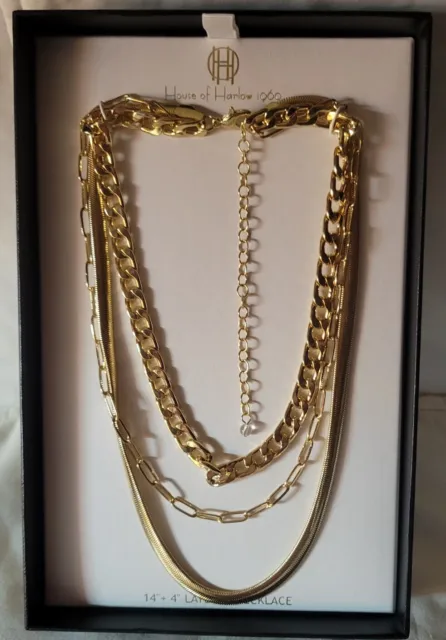 House Of Harlow 1960 3 Strand Gold Tone Necklace~New