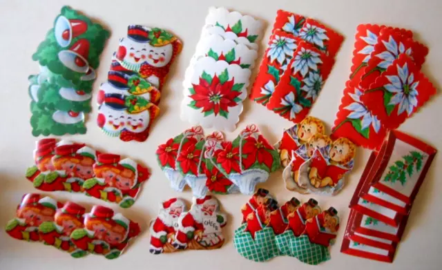 Lot of Vintage Christmas Gummed Die-Cut Stickers Seals Labels Tags 1950s-60's #1