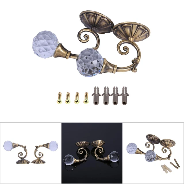 Metal Crystal Glass Curtain Holdback Wall Drapery Tieback Hooks Hanger Bronze YA