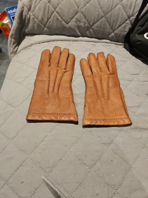 1 paio di guanti da donna vintage in pelle marrone chiaro taglia 32. 75 cm foderato usato - vedi foto