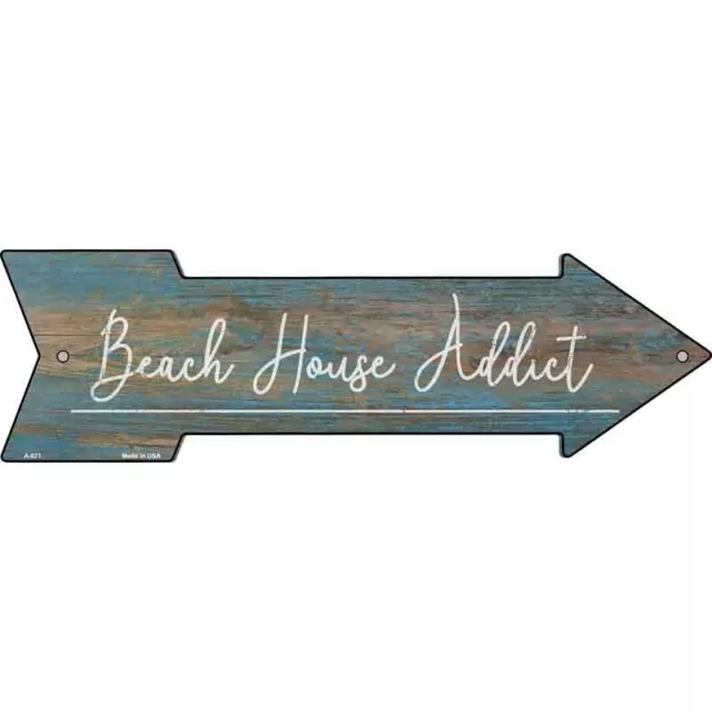 Beach House Addict Novelty Metal Arrow Sign  Directional 17" x 5" Wall Decor