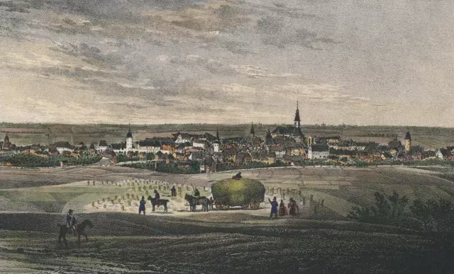 GROSSENHAIN - Gesamtansicht - Saxonia - kolorierte Lithographie um 1840