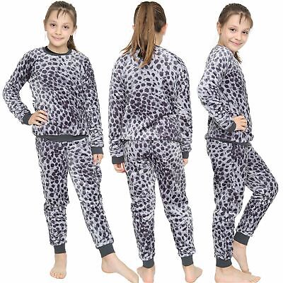 Kids Girls Boys Pyjamas Leopard PJs Soft Fleece 2 Piece Flannel Set Lounge Suit