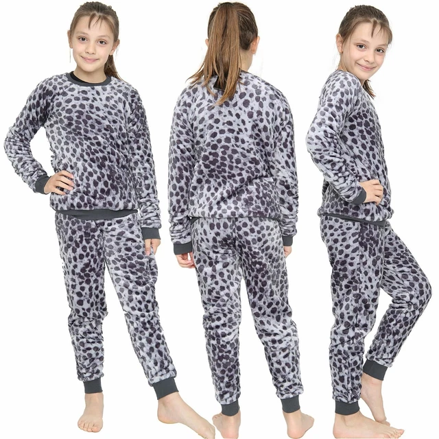 Pigiama leopardato bambini bambine ragazzi pile morbido pile set 2 pezzi flanella tuta