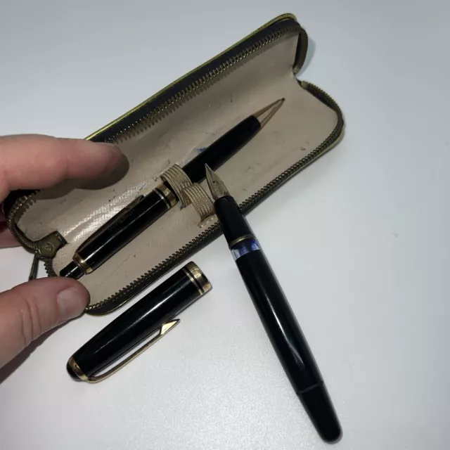 Montblanc 254 Etui mit Füller Feder 14c 585 Gold + Druckbleistift