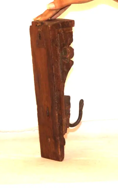 Vintage Wooden Hand Carved Wall Hook Coat/Key Hanger Old Original 11610 3