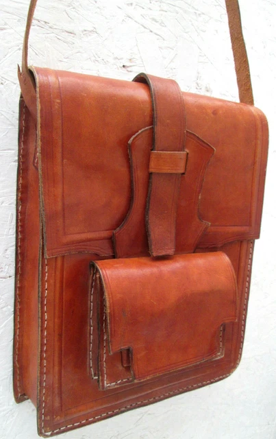 Sacoche Bandoulière Vintage LUFTHANSA En Cuir Marron - Authentique - Occasion