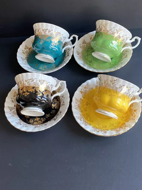 4 Sets Of Royal Albert Bone China Teacup Saucer Regal Serie In 4 Colours 3