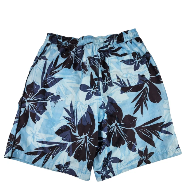 Speedo Board Shorts Men M Blue Hawaiian Hibiscus Flowers Functional Fly 9.5"
