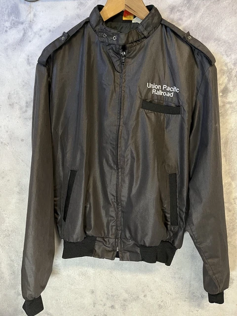 Vintage Union Pacific Railroad Jacket Mens L Zip Pla-Jac Dunbrooke Black L2